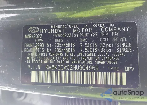 2022 Hyundai Kona N Line из США, поврежденный, VIN KM8K3CA32NU904969